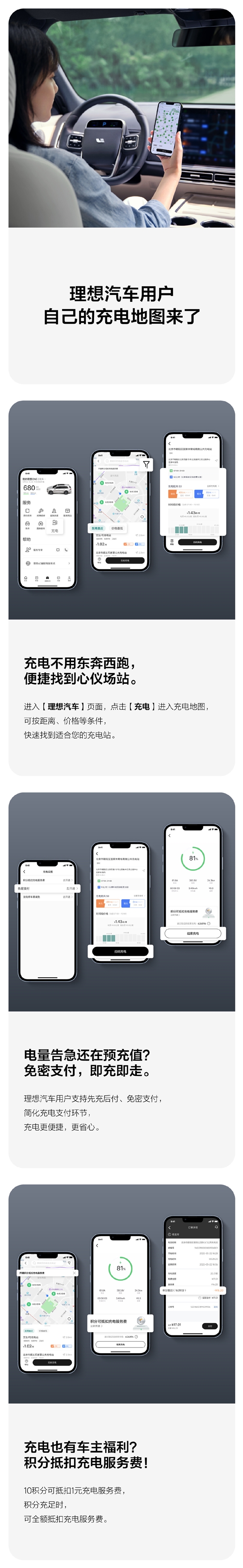 理想汽车充电地图上线：10积分可抵扣1元服务费